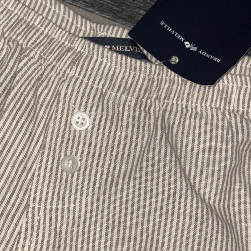 Brandy Melville Kera Shorty Boxer Shorts Tan & White Pin Stripes 2 Buttons NEW! - Picture 3 of 4